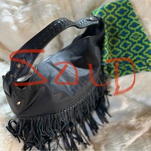 oryany leather handbag new w tags black fringe